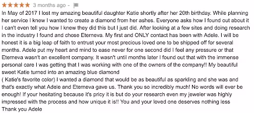 Review “I wanted a diamond that would be as beautiful as sparkling and she was and that's exactly what Adele and Eterneva gave us.”.