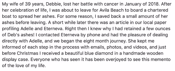 Review “Everyone who has seen it has been overjoyed to see this memento of the love of my life”.