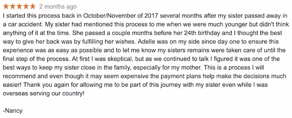 Review “At first I was skeptical, but as we continued to talk, I figured it was one of the best ways to keep my sister close in the family, especially for my mother.”.