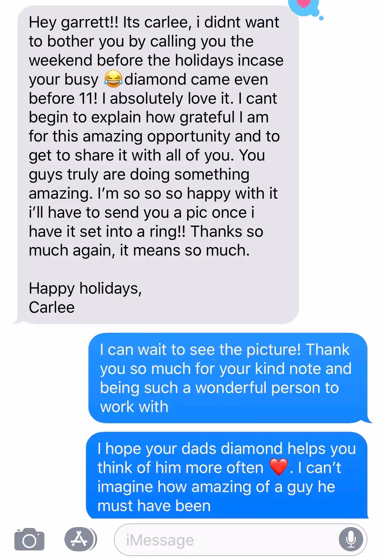 Review “I can't begin to explain how grateful I am for this amazing opportunity!”.